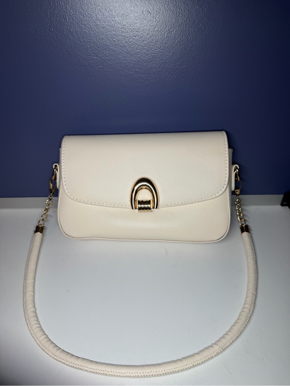 Cream Shoulder Bag with Gold Hardware